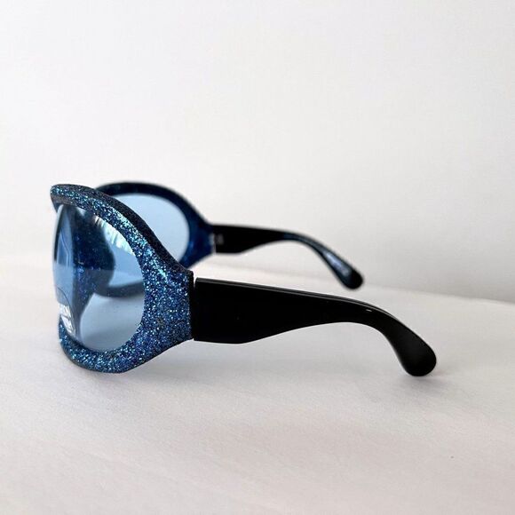 Vintage Bug Eye Huge Rave Sunglasses Blue Lens Glitter Oversized Wrap Goth - Picture 3 of 6